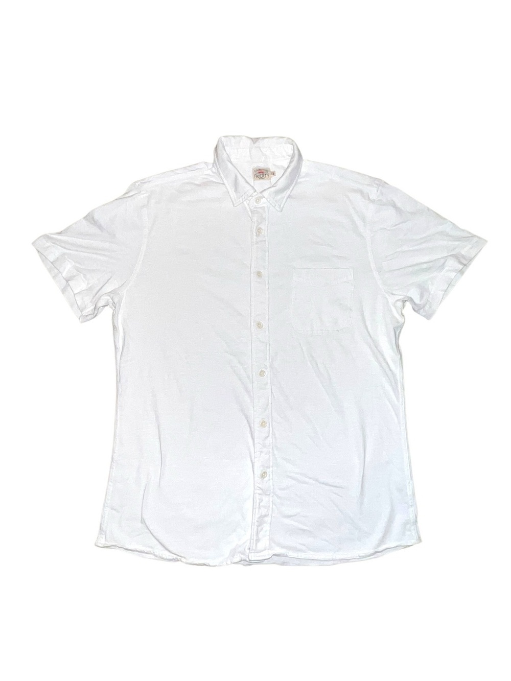 Faherty White Organic Cotton Short Sleeve Button Up Shirt Men’s Large Beach Sz L